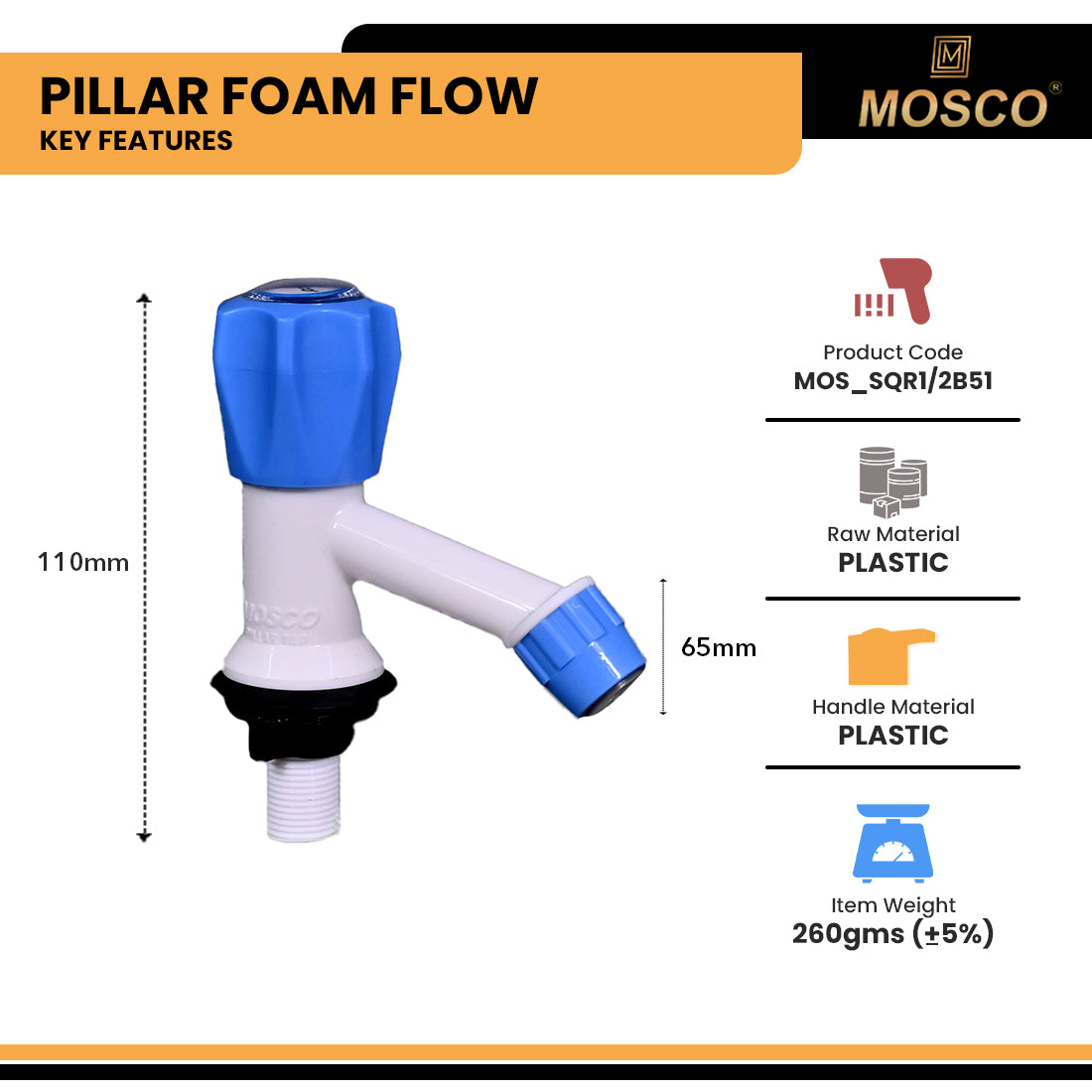 Aqua Series Pillar Foam Flow Tap
